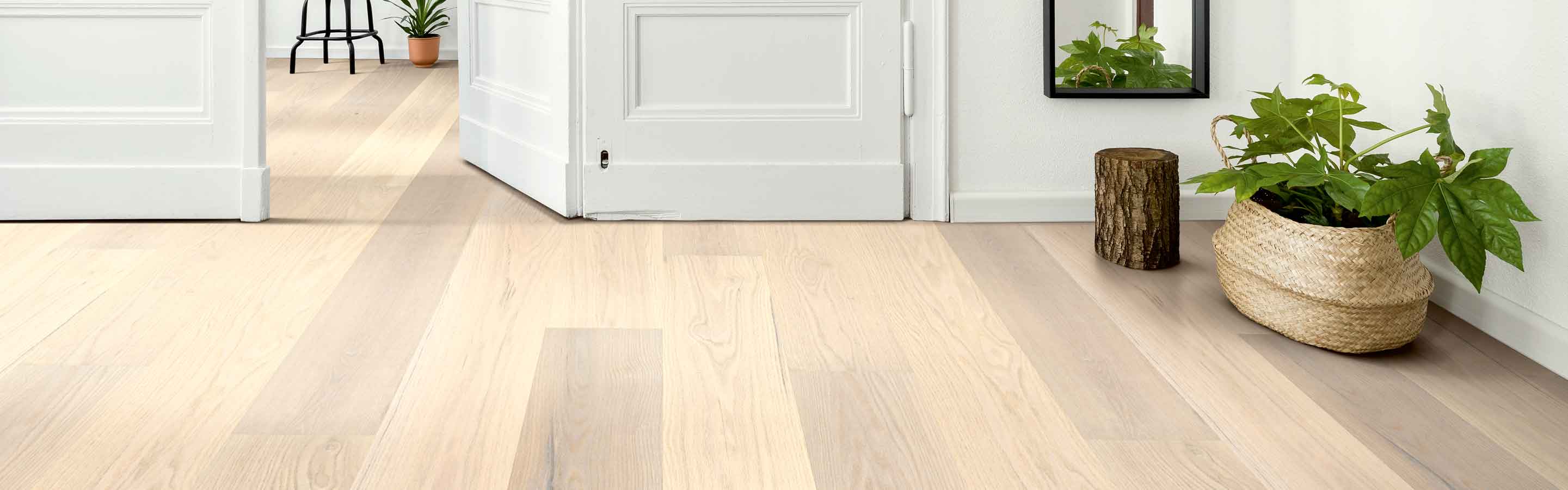light white oak in modern airy entryway with greenery