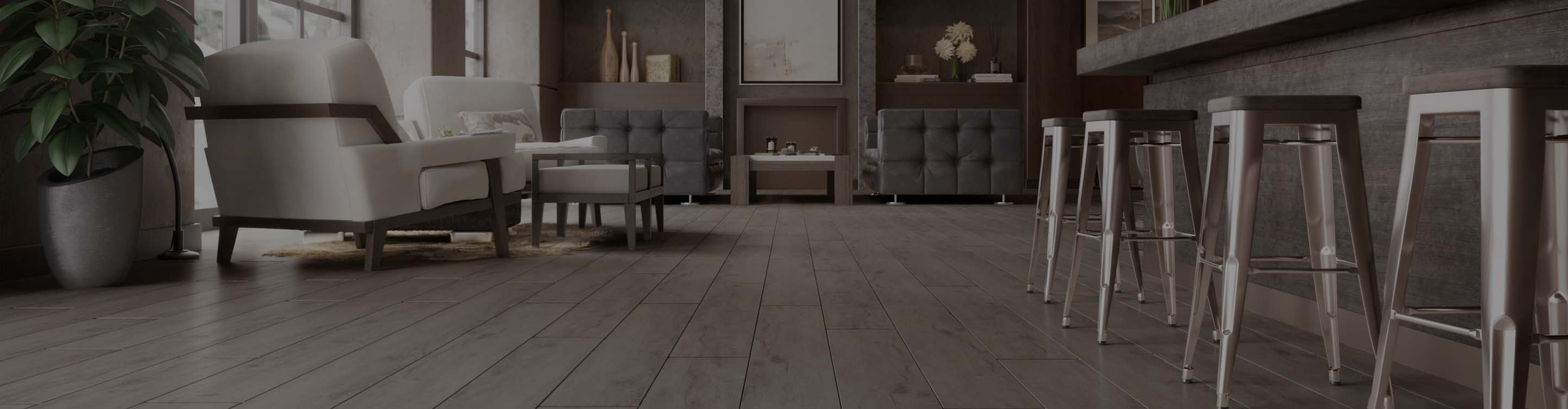 Laminate flooring in living room with furniture and fireplace